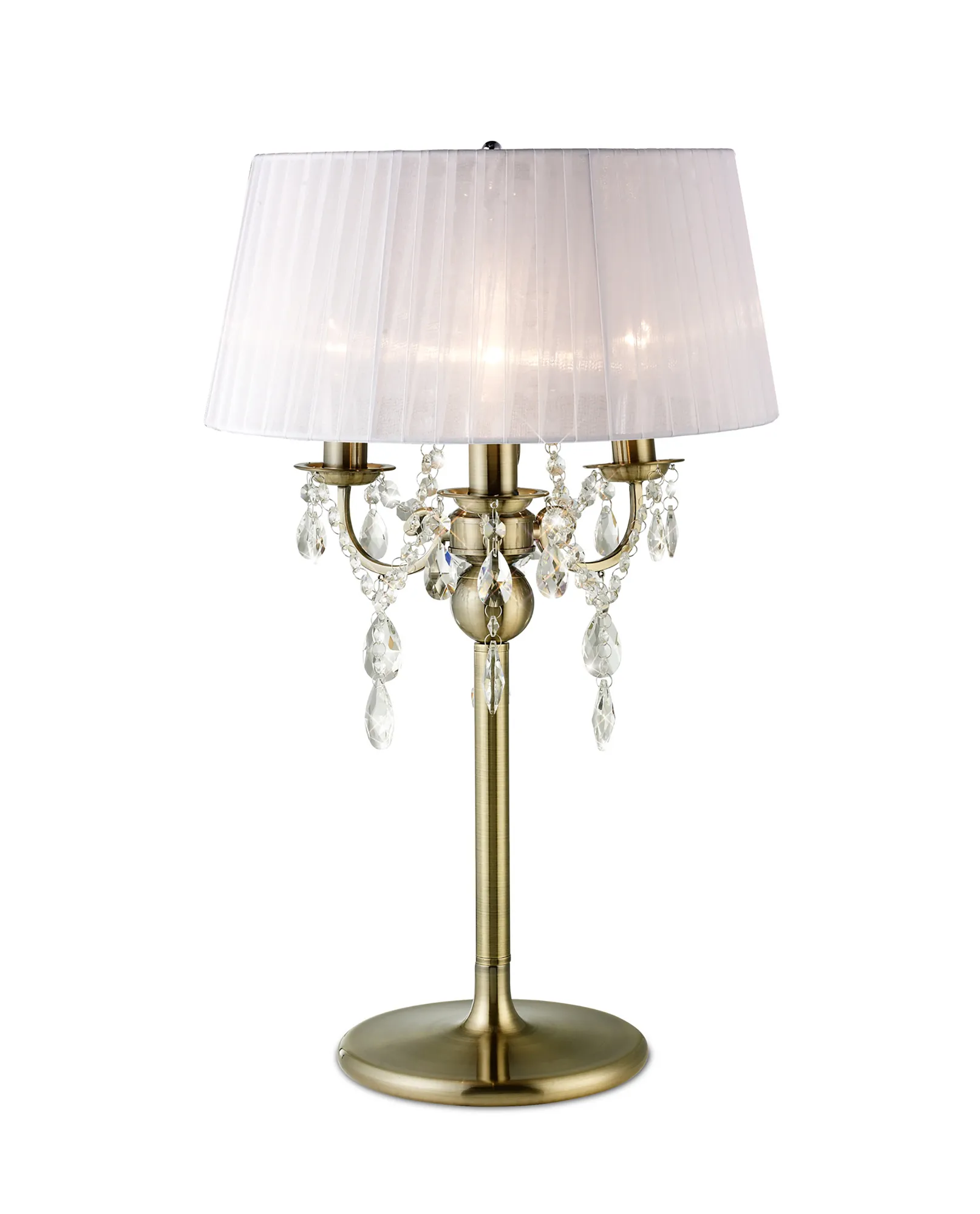 Olivia Antique Brass-White Crystal Table Lamps Diyas Shaded Table Lamps